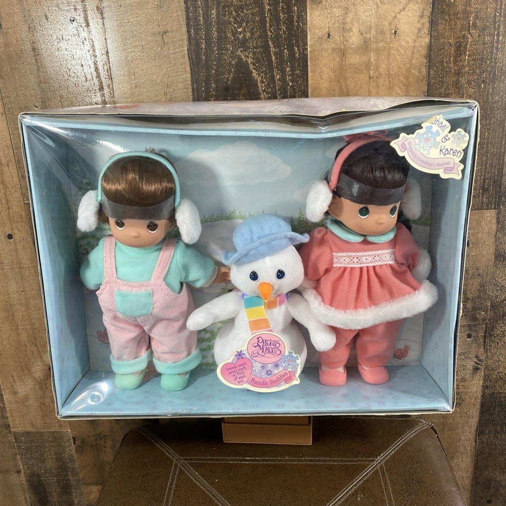 Precious Moments Bundle Buddies 1998 Vtg Michael & Karen Snowman Box Crushed